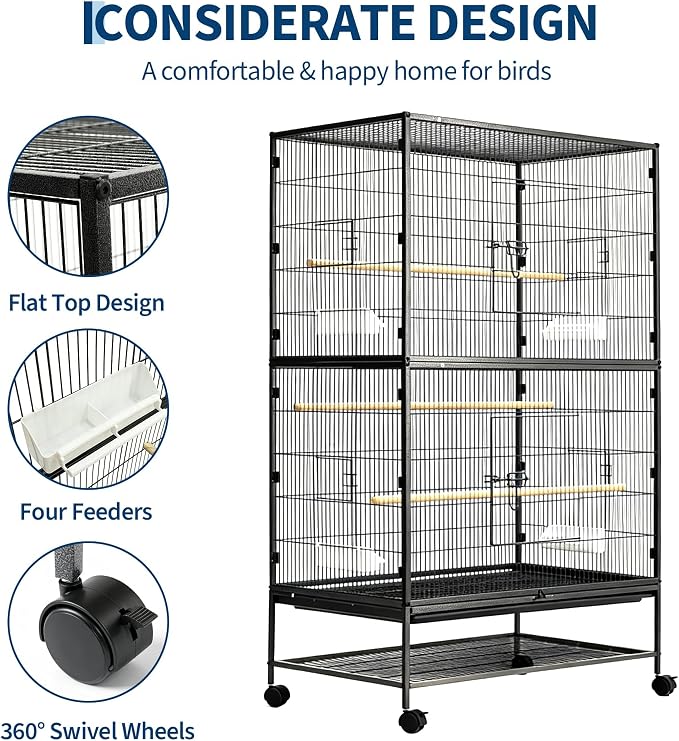 60" H Large Bird Cage, Rolling Bird Cage with Storage Stands, Feed Bowls, Wide Flight Parakeet Cage for Macaw, Parakeets, Conures, Cockatiel, Cockatoo - Image 4