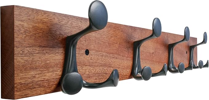 SKOLOO 24-Inch Wood Coat Rack Wall Mount with 4 Triple Hooks - Ideal for Family Entrances, Classrooms, and Pet Supplies Storage - Perfect Coat Hooks for Wall,Mahogany (Sapele) by SKOLOO