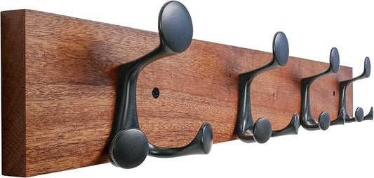 SKOLOO 24-Inch Wood Coat Rack Wall Mount with 4 Triple Hooks - Ideal for Family Entrances, Classrooms, and Pet Supplies Storage - Perfect Coat Hooks for Wall,Mahogany (Sapele) by SKOLOO