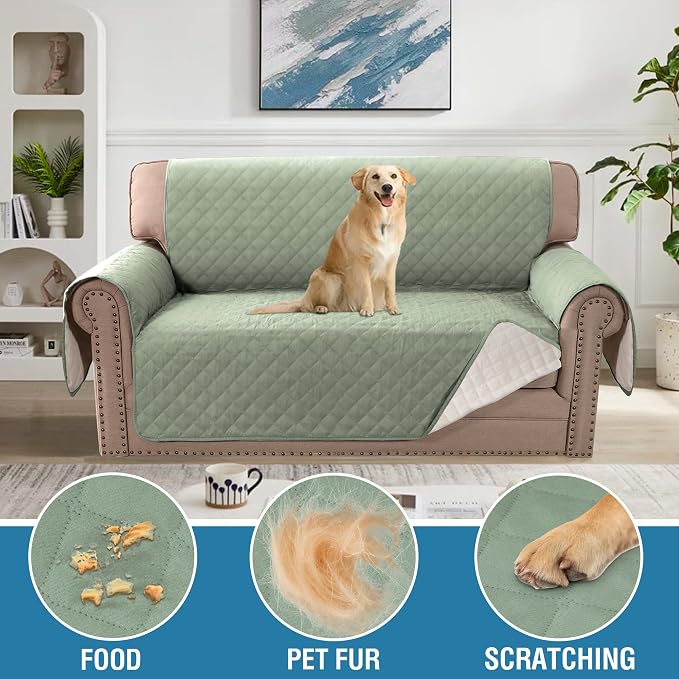 H.VERSAILTEX Couch Cover, Sofa Cover 2 Cushion Couch, Dog Couch Cover Protector, Furniture Covers for Pets, 100% Waterproof Cover with Non-Skid Backing & Elastic Straps(Loveseat, Pale Aqua) - Image 3