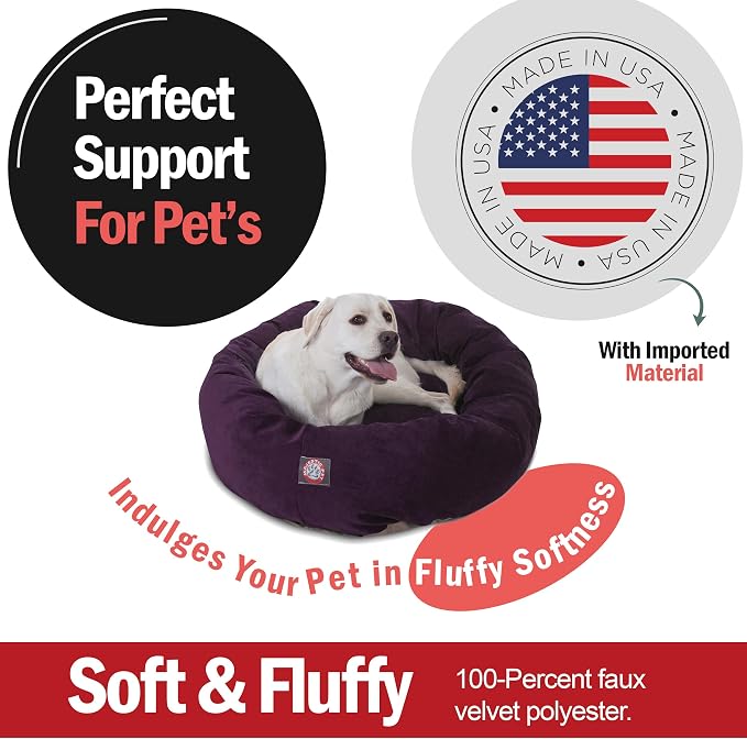 Majestic Pet 40 Inch Micro Velvet Calming Dog Bed Washable – Cozy Soft Round Dog Bed with Spine for Head Support - Fluffy Donut Puppy Mat 40x29x9 (inch) Large – Aubergine - Image 2