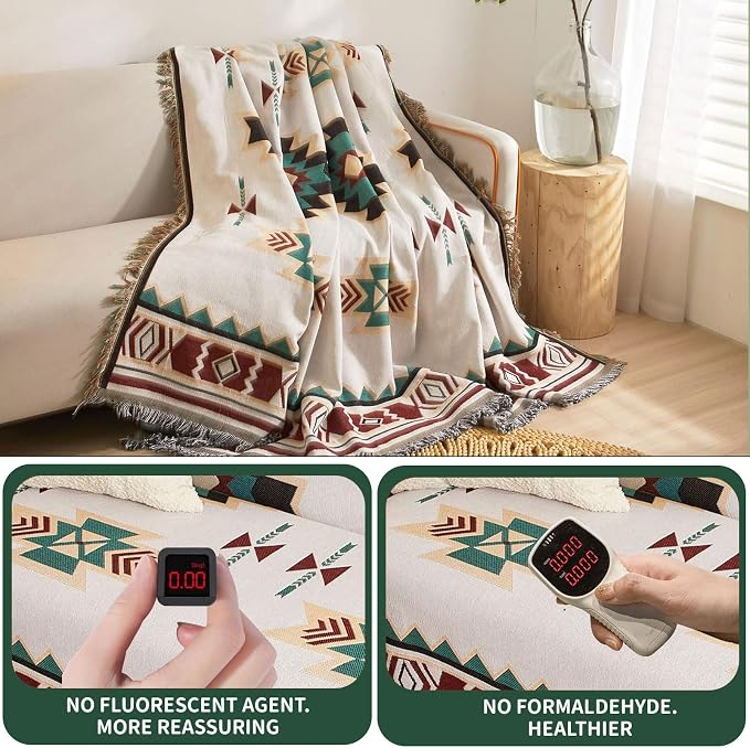 ROOMLIFE Aztec Boho Couch Cover Blanket Sofa Covers for Loveseat 2 Cushion Couches, Pet-Friendly Washable Anti-Slip Sofa Slipcovers Furniture Protector with Tassels,Farmhouse Home Decor 71'' X118'' - Image 3