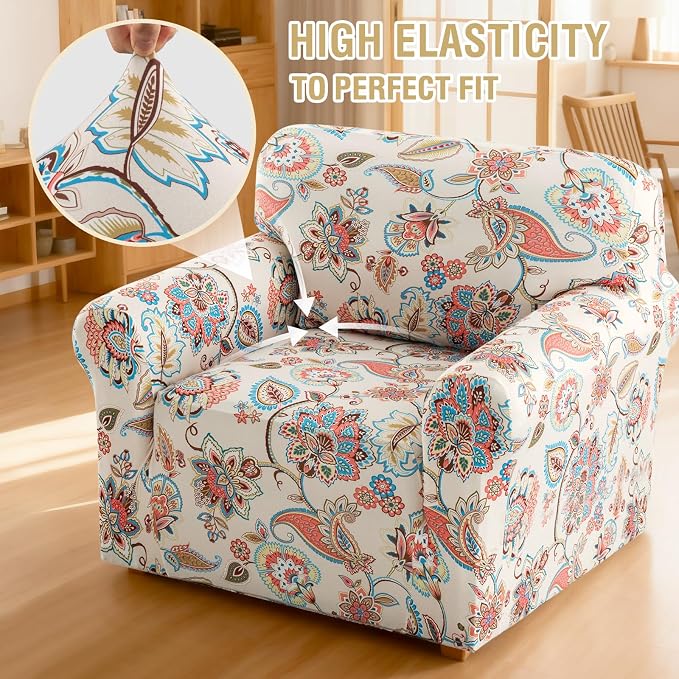 H.VERSAILTEX Floral Pattern Chair Covers Armchair Printed Chair Slip Covers Armchair Stretch Oversized Chair Slipcover Pet Couch Covers for Sofa Washable(Sun-Kissed Floral,Chair) - Image 6