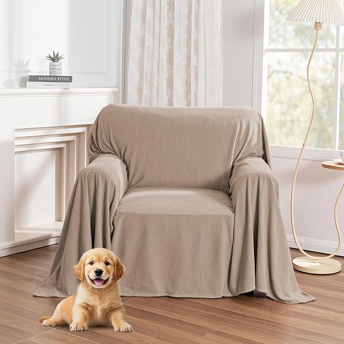 MYSKY HOME Armchair Couch Cover, Sofa Covers Washable Couch Covers for Dogs Sofa Cover Sofa Slipcovers Non Slip Furniture Protector Cover, Soft Thick Sofa Throws, 71" x 91", Khaki by MYSKYHOME