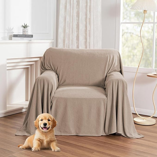 MYSKY HOME Armchair Couch Cover, Sofa Covers Washable Couch Covers for Dogs Sofa Cover Sofa Slipcovers Non Slip Furniture Protector Cover, Soft Thick Sofa Throws, 71" x 91", Khaki by MYSKYHOME