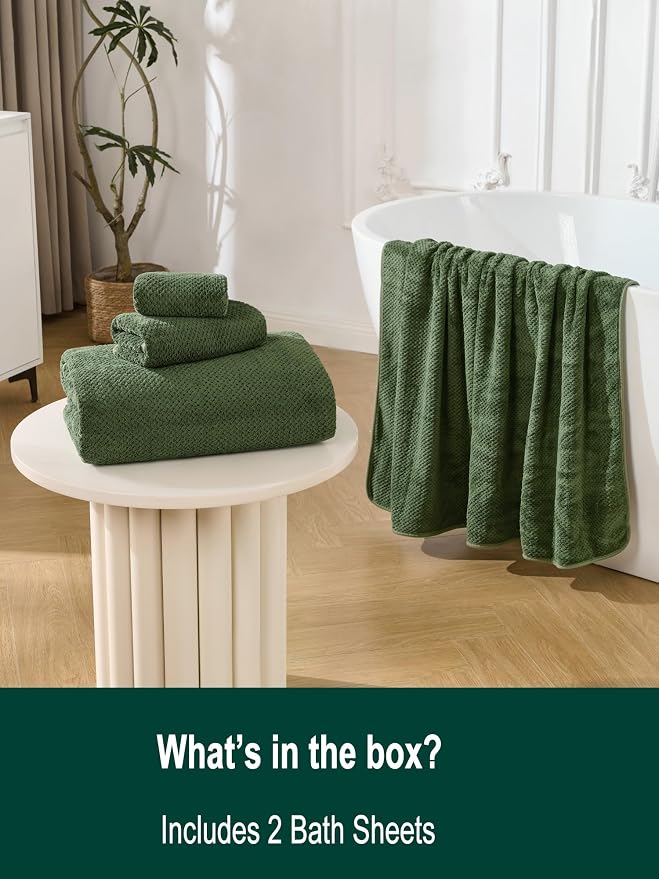 Bath Sheets 40x80 Inches 2-Piece, Extra Large Bath Towels, Soft Absorbent Quick Dry, Microfiber Towels for Bathroom Beach Pool Gym Spa, Olive Green - Image 3