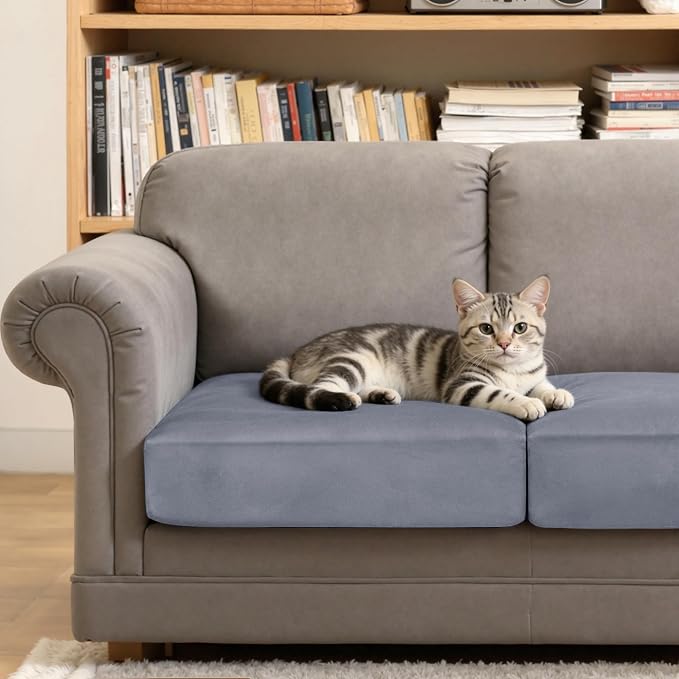 CHUN YI Velvet Couch Cushion Covers, 2PC Water Resistant Loveseat Cushion Covers for 2 Cushion Couch, Individual Seat Cushion Covers Cushion Protector Slipcovers for Pets (2 Pack, Grey) - Image 5