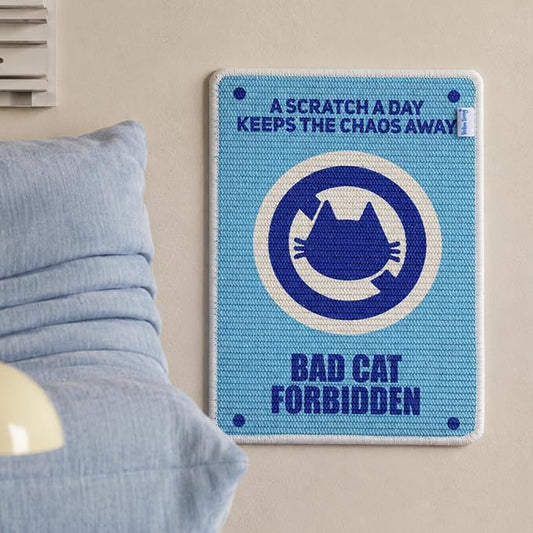 Medium Wall Mounted Sisal Cat Scratcher Mat Bad Cat Sign | Natural Sisal Scratch Pad for Indoor Cats, Couch Protection, Space Saving Wall Use, Heavy-Duty Velcro by RollinnLiving