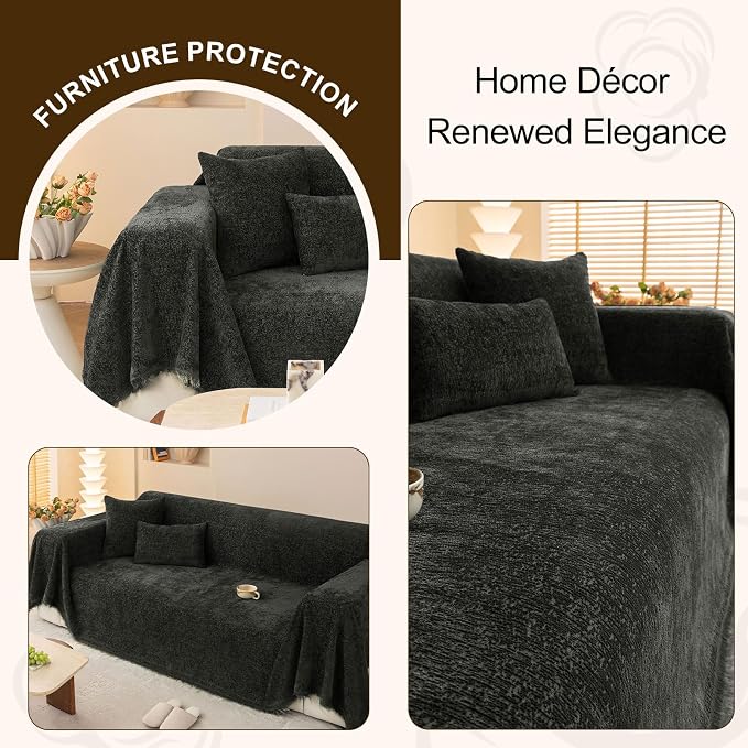 ROOMLIFE Boho Couch Covers for Sofa Washable for 2 Cushion Couch Chenille | Furniture Protector Sofa Couch Cover for Dogs, Soft Breathable Sofa Slipcover, Couch Throw Blankets with Tassels 71''X118'' - Image 4