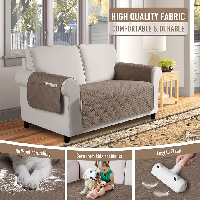 TAOCOCO Waterproof Loveseat Covers for Pets Dogs with Non Slip Backing, Sofa Seat Covers with Pocket for 2 Cushion Couch Washable Dog Couch Cover Protector Sofa Slipcovers(Loveseat Plus, Taupe) - Image 4