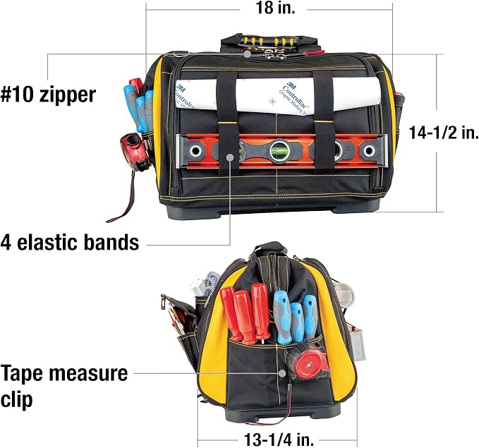 Cat 18-Inch Pro Tool Bag with 56 Pockets, Wide Mouth Opening, Molded Base, Hi-Vis Interior, and Shoulder Strap – Heavy-Duty 1680D Polyester Construction - 240051 - Image 4