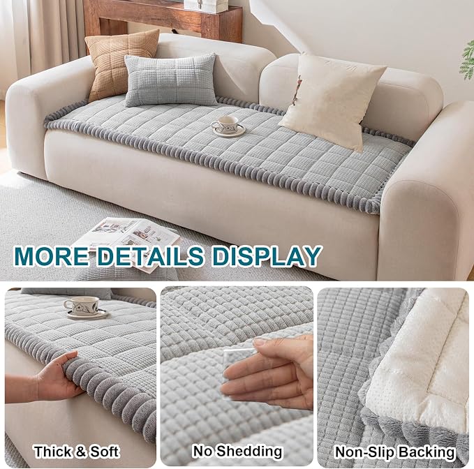 KRFOONN Couch Cover for Dogs Washable Pet Couch Covers for 3 Cushion Sofas Non-Slip Dog 3 Seat Sofa Cushions Covers Soft Sofa Slipcovers Protector for Pets (Style B-Light Grey, 27.6" x 70.9") - Image 4