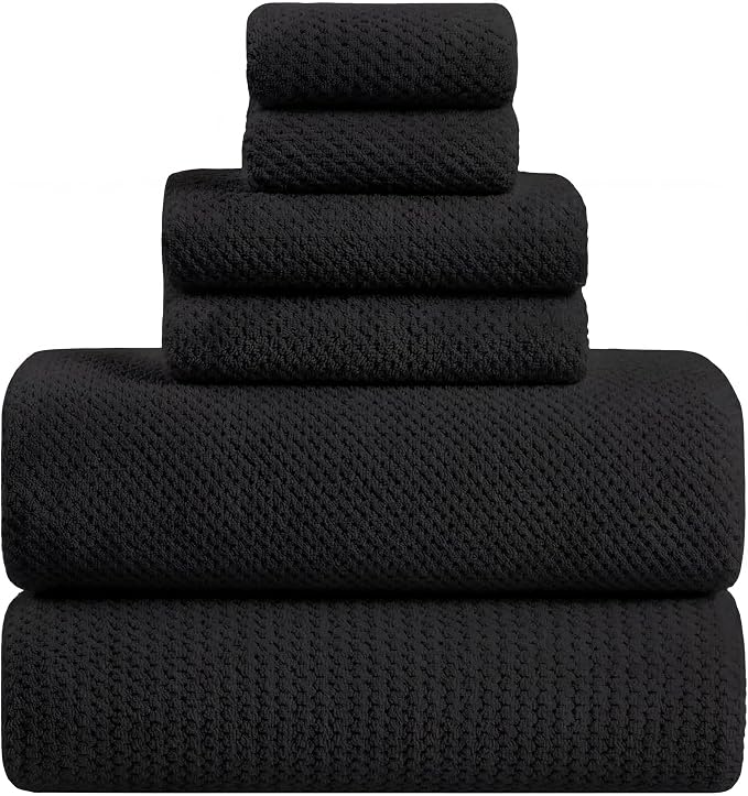 Extra Large Bath Sheets Set 6-Piece, 2 Bath Towels 40x80 Inches, 2 Hand Towels, 2 Washcloths, Soft Absorbent Quick Dry Microfiber Towels for Bathroom Beach Pool Gym Spa, Black by BXRBXRTowels