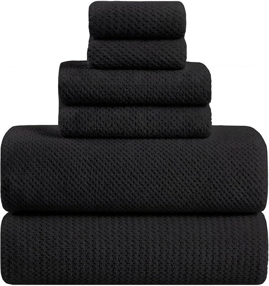 Extra Large Bath Sheets Set 6-Piece, 2 Bath Towels 40x80 Inches, 2 Hand Towels, 2 Washcloths, Soft Absorbent Quick Dry Microfiber Towels for Bathroom Beach Pool Gym Spa, Black by BXRBXRTowels