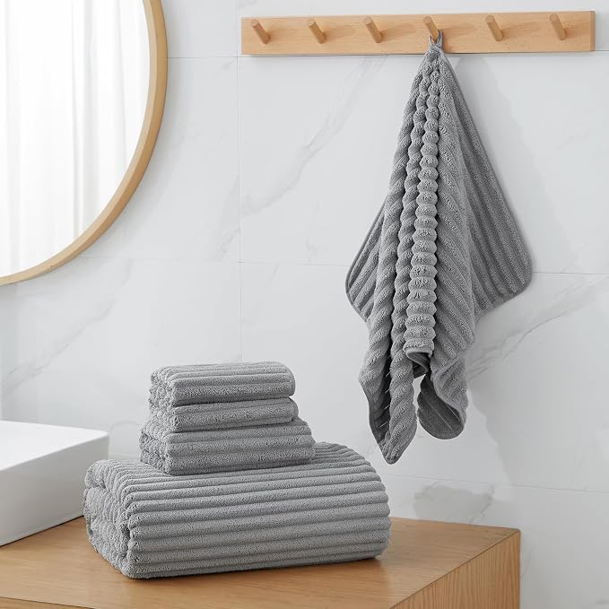6 Piece Bath Towel Set, 30"x60" Microfiber Towels,Grey | Quick dry, Highly Absorbent,shower towels for bathroom gym,2 large Bath towels,2 hand towels,2 washcloths - Image 4