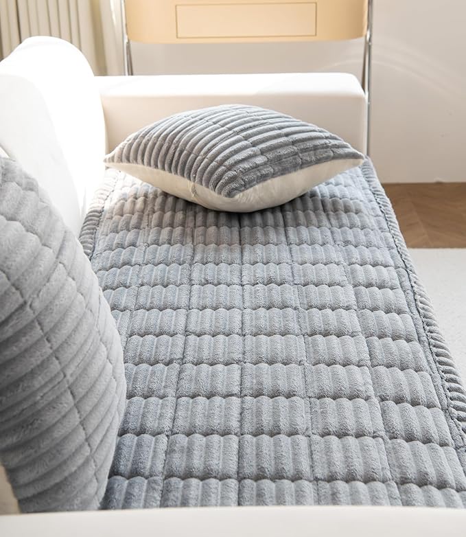 Faux Fur Plush Dog Couch Cover 3D Stripe Fuzzy Sofa Cover Non-Slip Fluffy Dog Bed Cover Pet Blanket Sofa Couch Furniture Protector for Puppy Large Dog Cat (Light Grey,24"x24") - Image 5