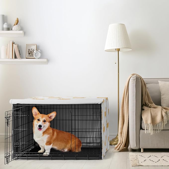 Sweet Jojo Designs 36in. Medium Dog Crate Cover (Corgi) Pet Cage, Kennel Covers (Puppy Dogs, Orange and White, Modern, Dog, Whimsical, Pet, Puppies, Cartoon, Doggy, Minimalist, Welsh Corgis) - Image 2