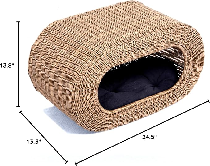 Fun Stackable Wicker Cat Hideaway House - Interactive Play Rattan Cat House for Indoor Cats Kitty, Pet Friendly Top/Side House Entry, Cat Bed Enclosed - Image 10