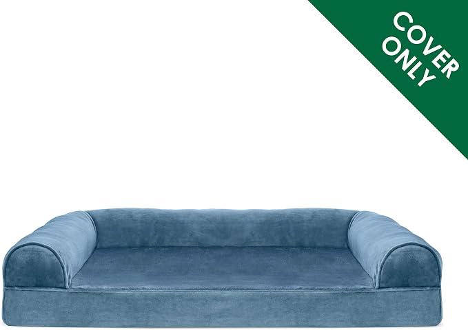 Furhaven Replacement Dog Bed Cover Faux Fur & Velvet Sofa-Style, Machine Washable - Harbor Blue, Large - Image 2