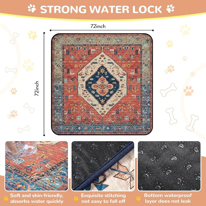Lahome Extra-Large Washable Dog Pee Pads (72"x72") - Super Absorbent & Waterproof - Leakproof Reusable Mat for Playpens, Beds & Whelping, Convenient Cleanup,Red - Image 8