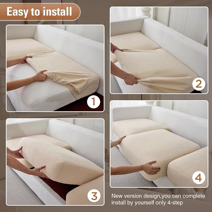 Couch Cushion Covers for Sectional Sofa Stretch Sofa Slipcovers Washable Wear-Resistant Sectional Couch Covers L Shaped Seats Furniture Protectors for Pets(Natural, 2 Seater + 1 Chaise) - Image 5