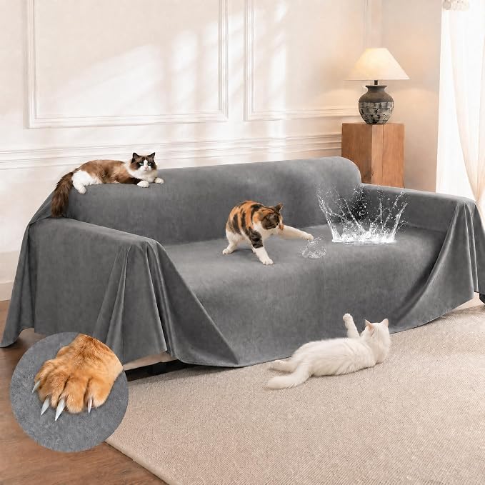 Loiion Cat Scratch Couch Cover Waterproof Sofa Cover 150"x71" | Pet-Friendly Couch Protector, Anti-Scratch & Non Slip Sofa Cover For Cats Dogs Kids, Machine Washable by Loiion