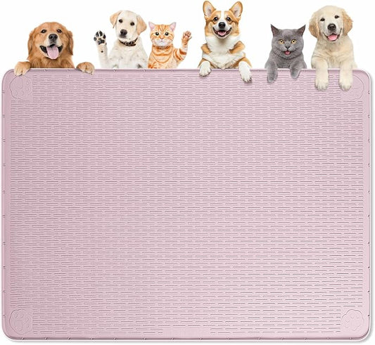 Dog Food Mat 50''x35'' Extra Large Dog Mat for Food and Water, Pink | Silicone Dog Bowl Mat with Raised Edge, Waterproof Non-Slip Pet Feeding Mat for Floors, fit for Dog Cat Bowls by Bartuke