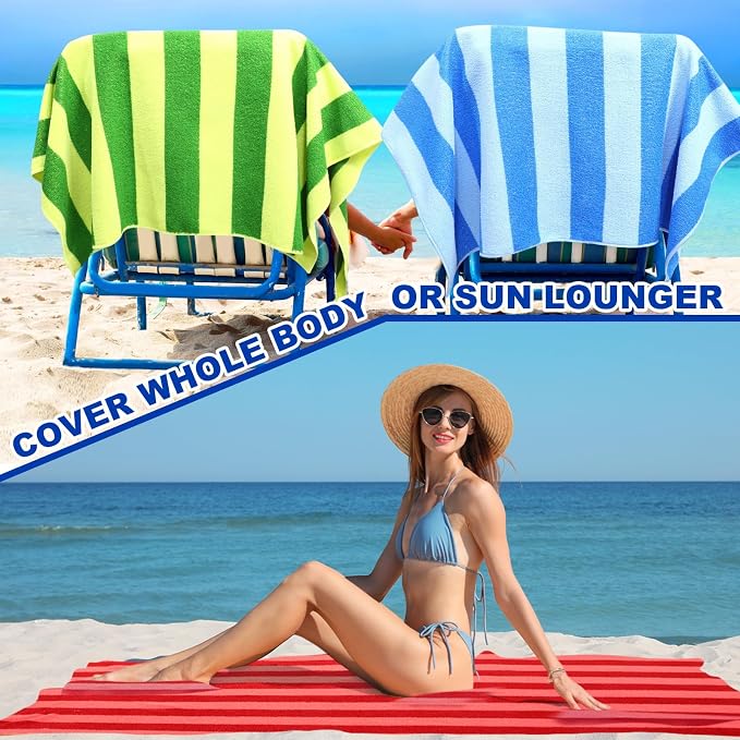 EBOOT 10 Pack Oversized Beach Towel Set Extra Large Pool Towels Microfiber Quick Dry Swim Blanket for Adult Women Men Face Hand Body Bath Travel Pool(Mixed Color,28 x 59 Inch,Fresh Stripe) - Image 5
