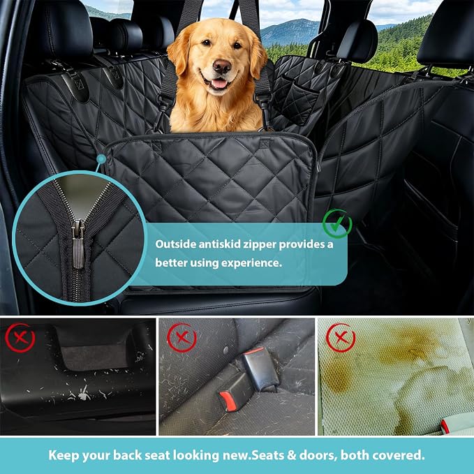 Truck Dog Seat Cover for Pickup Back Seat | Mesh Window & Seat Belt | 100% Waterproof Dog Hammock for Car Safe Travel with Side Door Protectors | Non-Slip, Scratchproof Pet Rear Seat Cover - Image 3