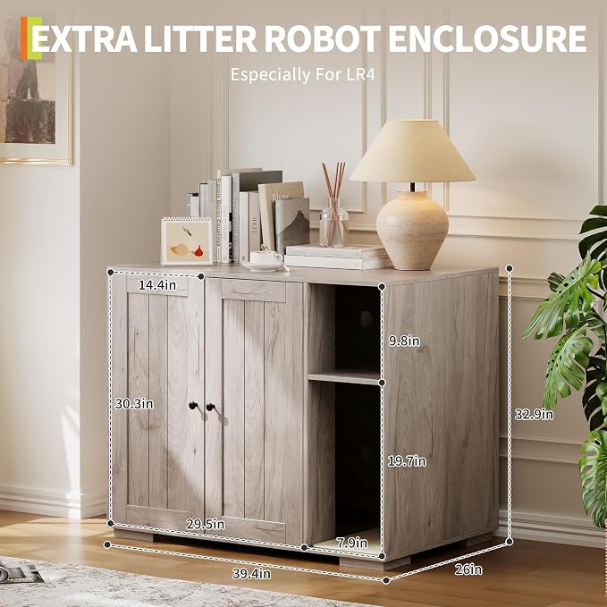 Extra Large Cat Litter Box Enclosure Furniture – Dog-Proof Cabinet with Scrape-resistant Pad, Built-in Outlet, Storage Space for Cat Accessories – Fits Automatic Litter Boxes – Indoor Cat House | Dog-Proof Cabinet with Scrape-resistant Pad, Built-in Ou... - Image 3