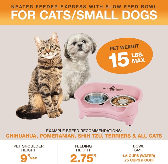 Neater Feeder Express Mess Proof Dog Bowls Elevated for Small Breed – Made in USA – No Spill Raised Slow Feeder Elevated Dog Bowl Stand, Stainless Steel Food and Water Bowl Set, Pink - Image 2