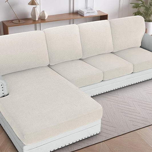 H.VERSAILTEX Sectional Couch Covers 1 Piece Chaise Slipcover L Shape Separate Cushion Couch Cover for Both Left/Right Sectional Couch (Seat Only: 1 Chaises, Ivory) by HVERSAILTEX