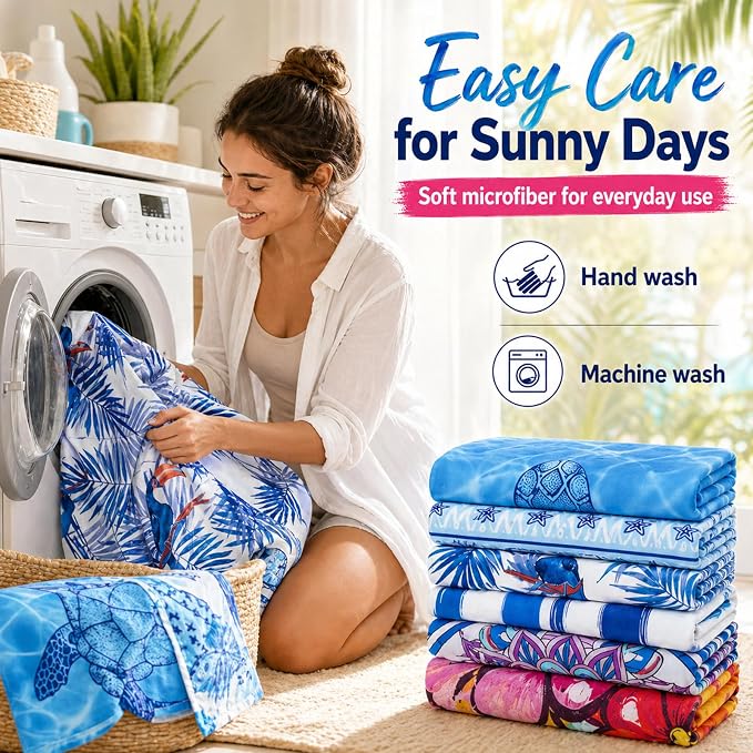 6 Pack Microfiber Beach Towel Set 32x71 Oversized Extra Large Swim Pool Towel Soft Fiber Beach Towels Set Absorbent Bath Blanket for Spa Travel Swim Pool Accessories Vacation Essential Gift(summer) - Image 4