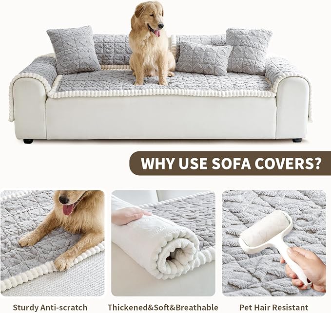 Fuzzy Couch Covers for Dogs, Non Slip Thick Dog Couch Cover Protector, Plush Pet Couch Covers for Sofa Washable, Soft Sofa Cushion Slipcovers Pet Friendly(1PC, Light Grey, 27.6”x82.7”) - Image 4
