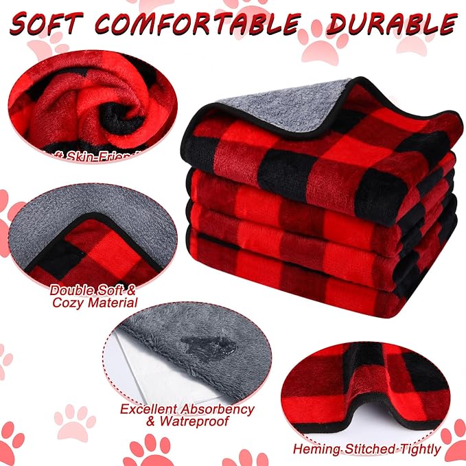 Reginary 4 Pcs Waterproof Guinea Pig Blankets Washable Small Animal Fleece Bedding Absorbent Guinea Pig Cage Liners Reusable Training Pee Pad Pet Sleep Mat for Hamster(Plaid,24 x 16 Inch) - Image 3