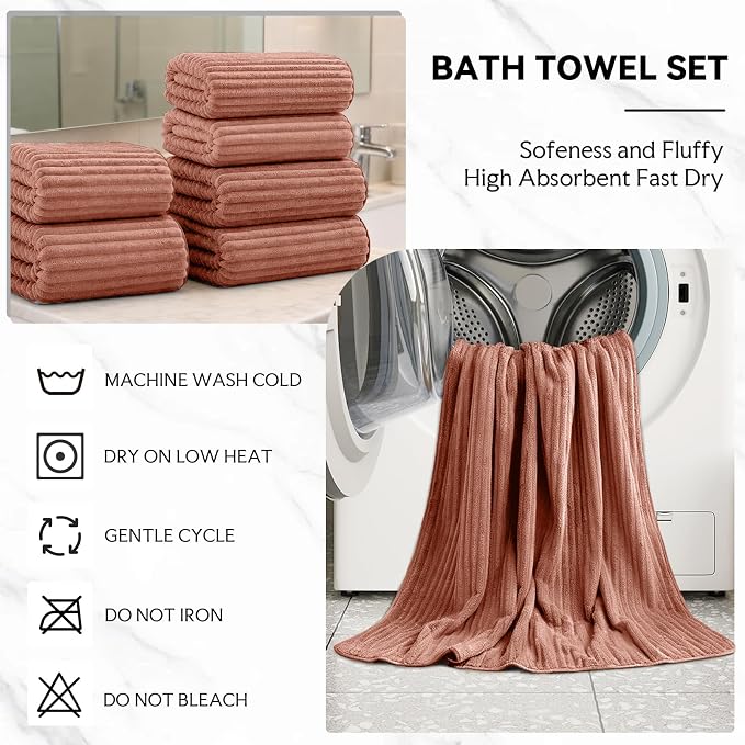 Extra Large Bath Towel Set 10 Piece, XL Bath Towels 35"x67" Oversized Bath Sheets, 280 GSM Microfiber Quick Dry Absorbent Towels, 5 Bath Sheets & 5 Hand Towels (Terracotta) - Image 6