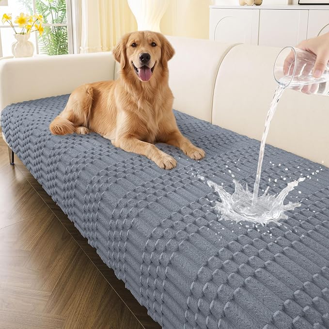 Smiry Waterproof Couch Covers for Dogs Washable, Non Slip Pet Sofa Cover | Plush Scratch Resistant Flannel Furniture Protector for Dogs, Grey, 36" x 94.5" by Smiry