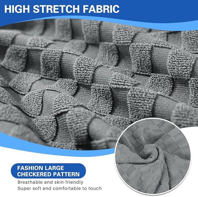 YEMYHOM Stretch Individual Cushion Covers Large Sofa Seat Cushion Slipcovers Soft Couch Cover Replacement Large Checkered Furniture Protector with Elastic Bottom (2 Pcs XL Cushion Covers, Light Gray) - Image 4