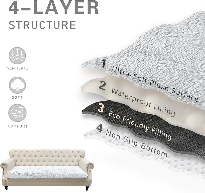 Dogs/Cats Bed Mats, Dog Pad Washable Removable Couch Cover with Anti-Slip Back, Plush Long Fur Mat, Perfect for Small, Medium and Large Dogs.(Magic Gray, 30"x90") - Image 5