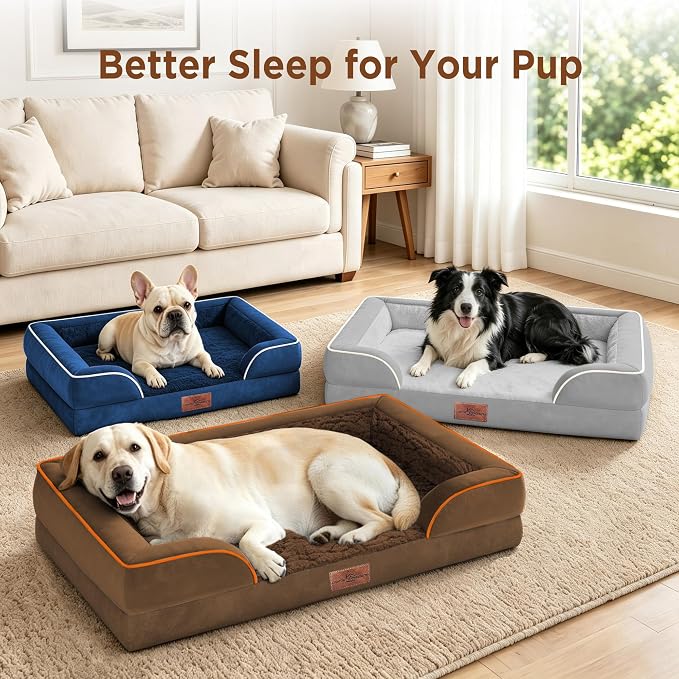 Comfort Expression Orthopedic Dog Beds for Large Sized Dog with Bolster | Waterproof Dog Couch Bed with Washable Cover & Non-Slip Bottom, Supportive Egg Crate Foam Large Pet Bed, 38x25 Inch - Image 7