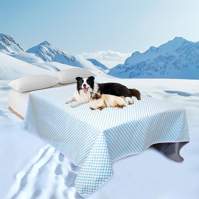 Cooling Blanket for Dogs - Q-MAX>0.4 Waterproof Pet Throw Blanket Bed Cover, Non-Slip Dog Blankets for Couch Protector, Washable Furniture Cover for Summer, Pearl Blue,60x80 - Image 7