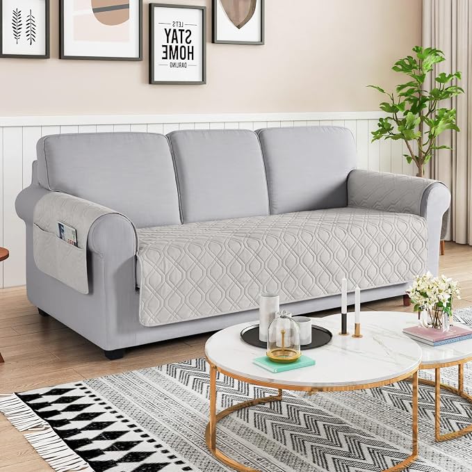 VANSOFY Waterproof Couch Cover for Pets, Off White, 67.3" | Non-Slip, Washable, Utility Pockets, Pet Friendly, Furniture Protector Slipcover for 3 Cushion Couch - Image 2