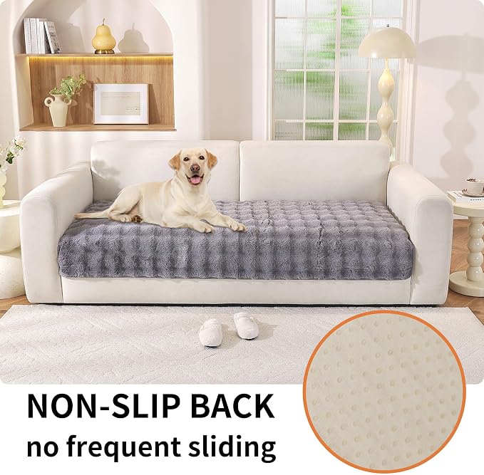 Waterproof Dog Bed Cover Non Slip Couch Covers for Dogs Washable Soft Faux Fur Sofa Cover Couch Covers for 3 Cushion Couch Sofa Pet Friendly (Grey) - Image 2