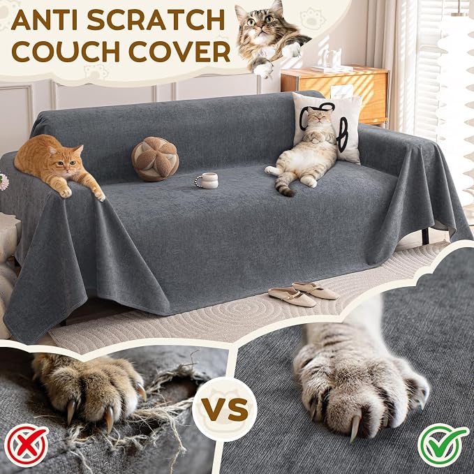 OstepDecor Waterproof Couch Covers for Pets, Couch Protector from Cat Claws | Washable Sofa Cover for Dogs, Non Slip Furniture Protector for Sofas, Loveseats & Sectionals, 71"x134", Dark Grey - Image 2