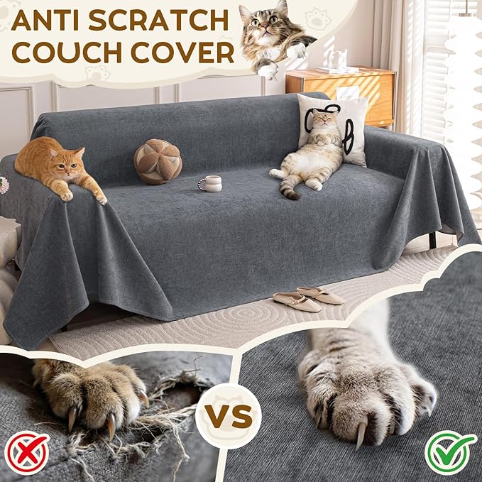 OstepDecor Waterproof Couch Covers for Pets, Couch Protector from Cat Claws | Washable Sofa Cover for Dogs, Non Slip Furniture Protector for Sofas, Loveseats & Sectionals, 71"x118", Dark Grey - Image 2