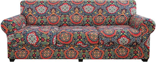 hyha Stretch Couch Covers, Sofa Cover for 3 Cushion Couch Pet Friendly | Floral Pattern, Printed, 4 Pieces, 3 Separate Cushion Sofa, Durable Anti-slip Washable Protector with Elastic Bottom for Dogs by hyha