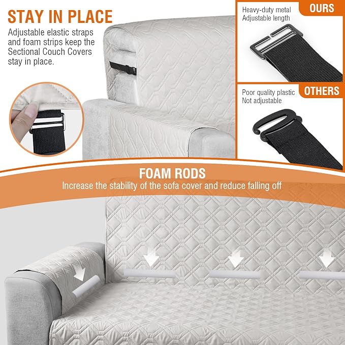 VANSOFY Sectional Couch Covers 100% Waterproof L Shaped Sofa Slipcover 3pcs Reversible Chaise Lounge Cover for Sectional Sofa Furniture Protector Cover for Pets Dog Cat(Large, Off White) - Image 5