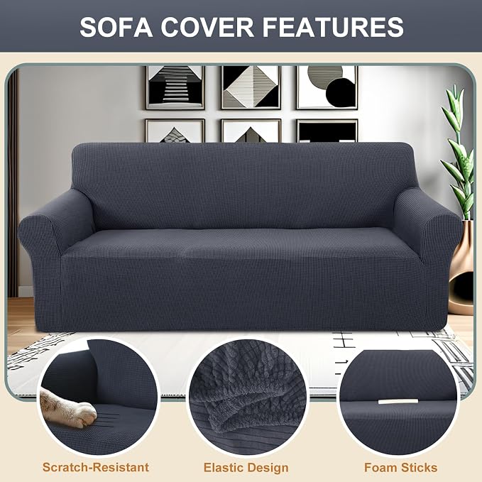 Stretch Oversized Sofa Couch Cover Washable, Dark Gray | 1-Piece X-large Sofa Cover For 3 Cushion,Furniture Protector Couch Cover For Dogs, Polyester Spandex Jacquard fabric - Image 3
