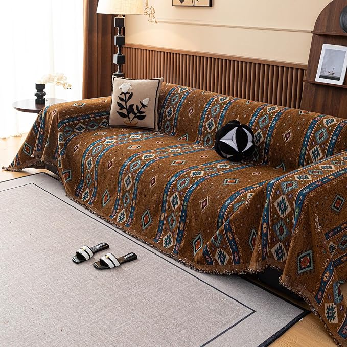 ROOMLIFE Couch Cover 3 Cushion Sofa, Washable Non Slip Furniture Sofa Protector Cover, Soft Chenille Sofa Slipcovers Sectional L Shape Dogs Couch Cover Throw Blanket with Tassels 71''X150'' - Image 3