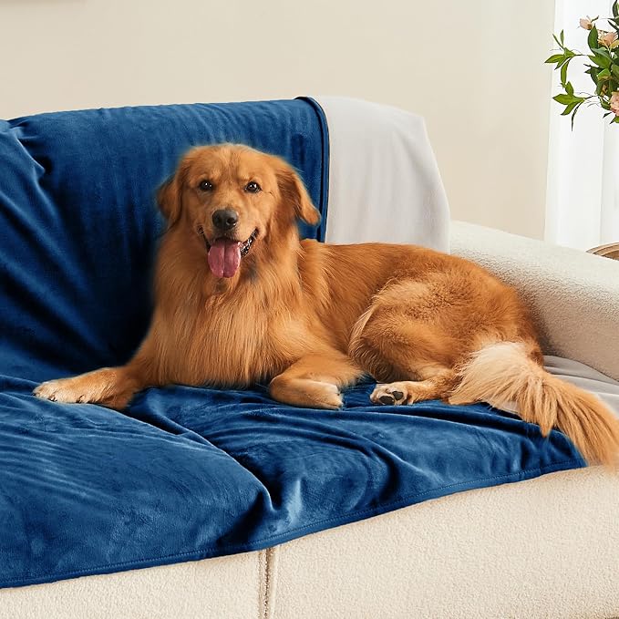 Waterproof Blanket 60"x80" for Adults, Reversible Waterproof Bed Cover for Dogs Cats Pets, Soft Leakproof Blanket for Bed Couch Sofa Furniture Protector, Navy Blue/Light Grey - Image 4